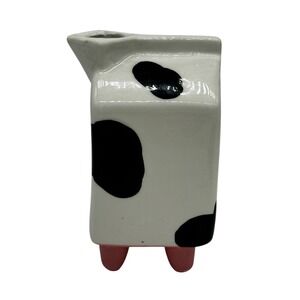 Ceramic‎ Milk Carton CREAMER Black Cow Spots Pink Udders Country Farmhouse Core